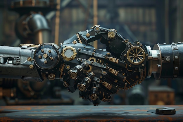 Create an image of a steampunk mechanical arm wres generative ai