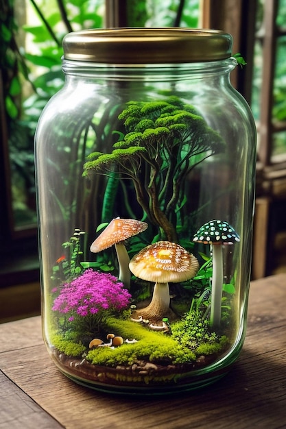 Create a mesmerizing and highly detailed depiction of a majestic mushroom jungle