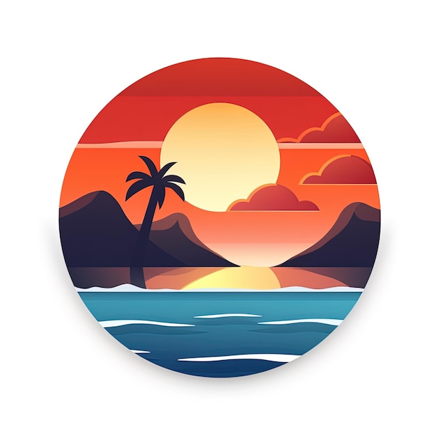 Photo create a minimalistic suitable for use as a website icon or logo on white background motif of sunrise on a tropical beach with coconut generative ai