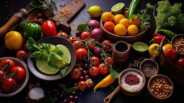 Foto crea un'immagine di cibo appetitosa mettendo in risalto gli ingredienti freschi