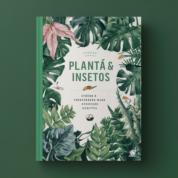 Photo create notebook cover with drawing of plants and insects scientific illustration