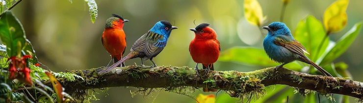 Photo create pictures of birds with beautiful colors some birds are red some birds