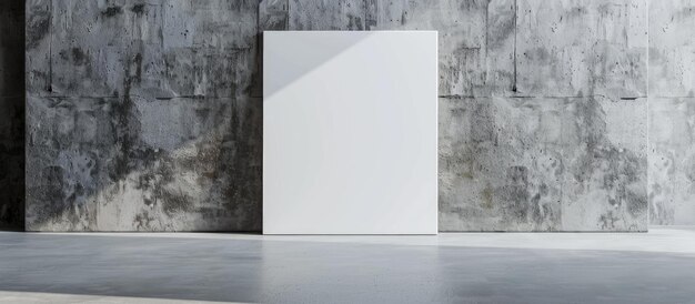 Create a placeholder poster with a blank white canvas set against a gray wall and floor backdrop