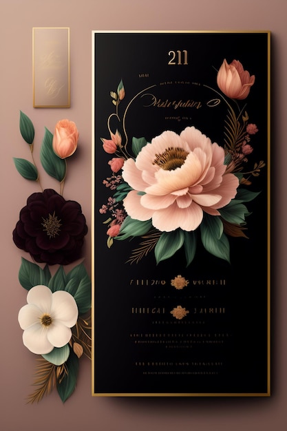 Photo create a realistic feminine black floral design using a soft color palette and a vintage aesthetic