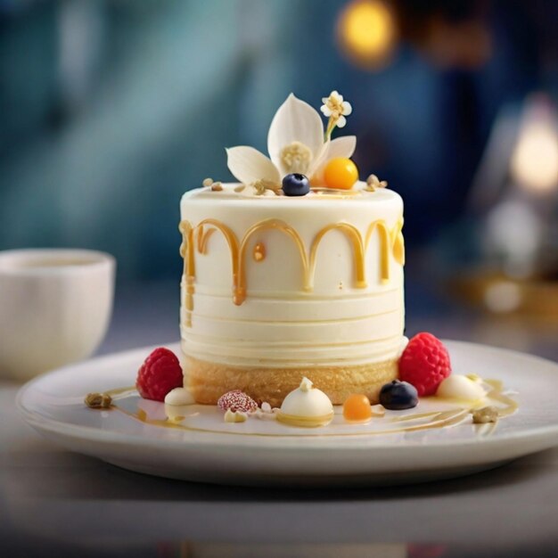 Foto creare una splendida fotografia di cibo ultrarealista a 8k con una bellissima torta a crema di vaniglia