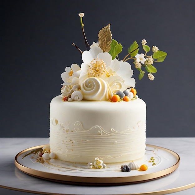 Create a stunning 8K ultrarealistic food photograph featuring a beautiful vanilla cream cake crafte