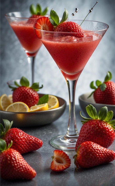 Create a stunning 8K ultrarealistic food photograph featuring a Perfectly prepared Strawberry Daiqu