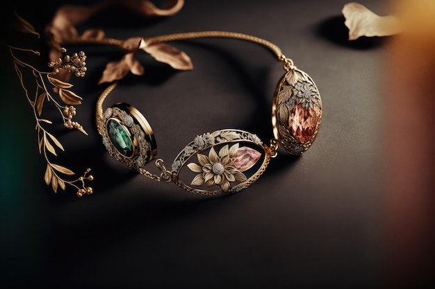 Create stunning designer jewelry background with golden touch generative ai