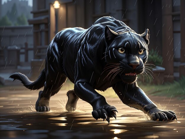 Photo create stunning image of a black panther running in the rain side photo