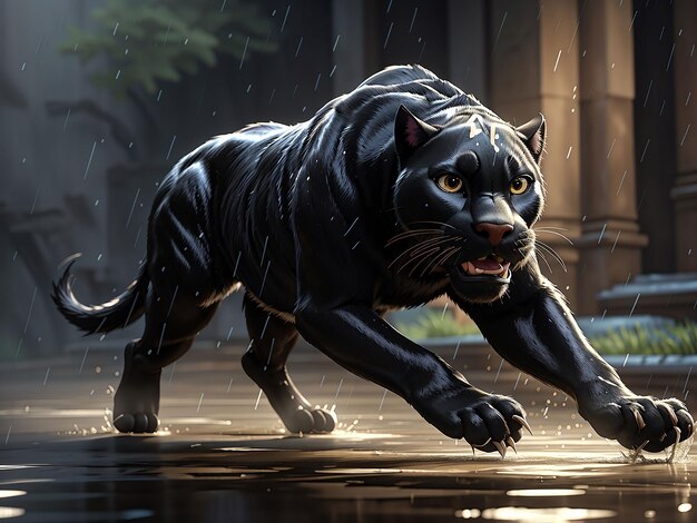 Photo create stunning image of a black panther running in the rain side photo