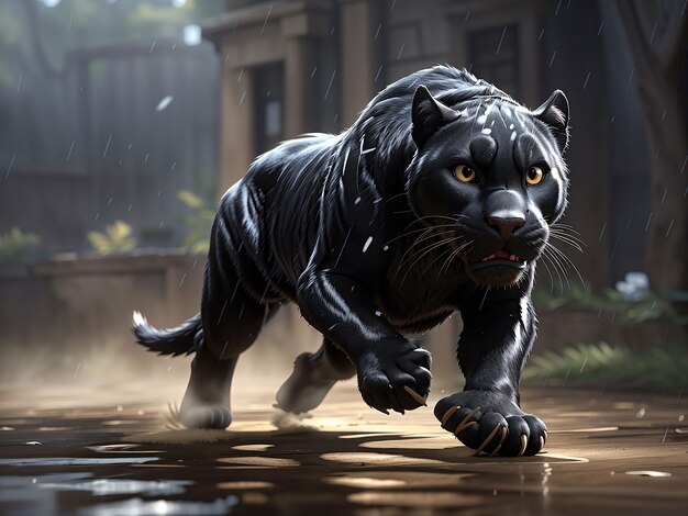 Photo create stunning image of a black panther running in the rain side photo