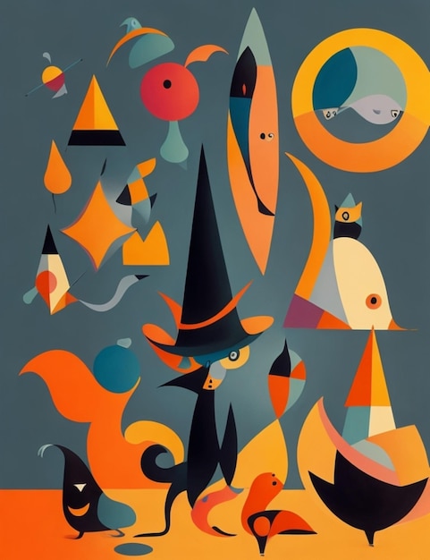 Create a surrealistinspired abstract design in the style of Joan Mir