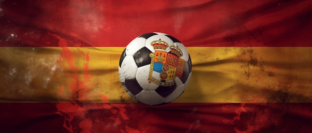 Photo create a theme with the spain flag in the background and a soccer ball in front of it