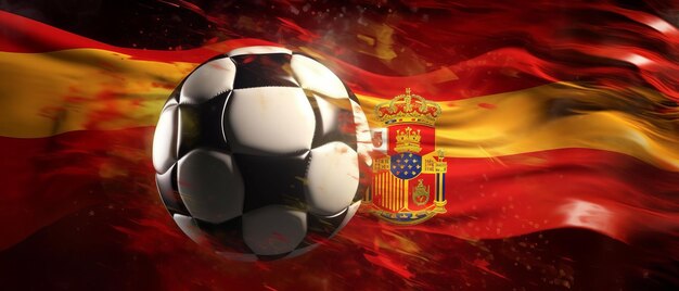 Create a theme with the spain flag in the background and a soccer ball in front of it