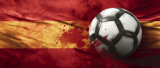 Create a theme with the spain flag in the background and a soccer ball in front of it