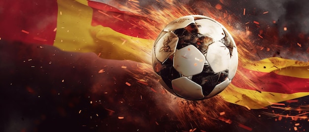 Create a theme with the spain flag in the background and a soccer ball in front of it