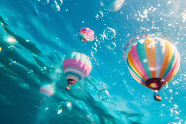 Photo create an underwater hot air balloon festival with generative ai