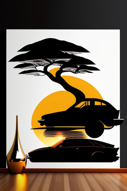 Create vector car silhouette wall art piece that showcases the sleek