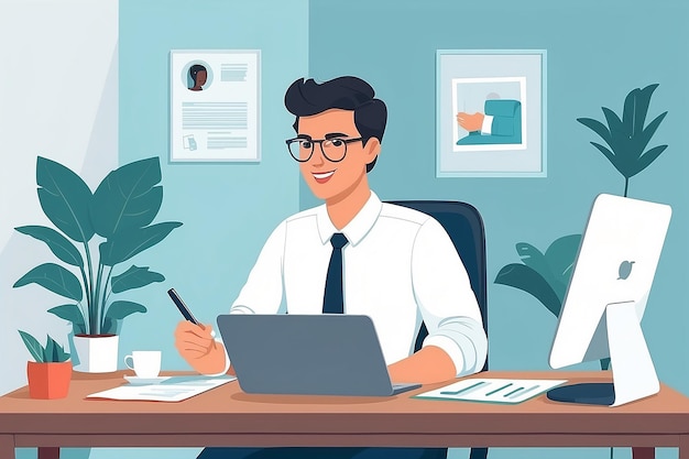 Create a vector of a person conducting a virtual job interview from home