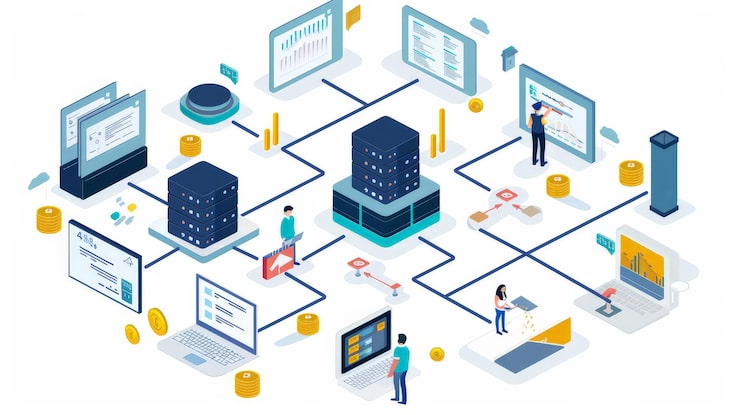 Photo 다중 출처의 데이터 통합 프로세스를 보여주는 시각적 보조를 만들고 데이터 추출 변환 및 etl 로딩과 같은 단계를 포함합니다.