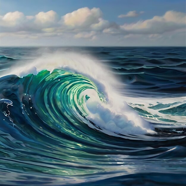 Создать визуальный, где водные волны попадают в препятствие и показать, как они изгибаются или распространяются генерируемый ИИ