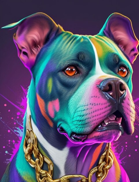 Create a vivid detailed vector image of a pitbull dog with a menacing expression a spiked collar