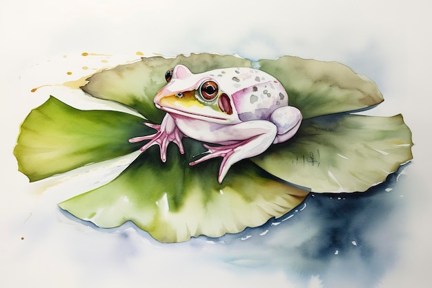 Create a whimsical painting of a frog sitting on a lily pad watercolor painting beautiful natural