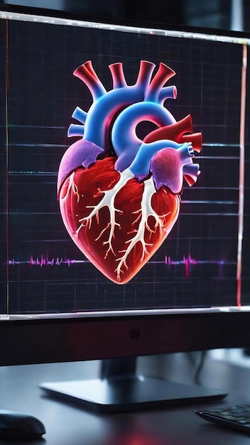 Creatief abstract hartslaghologram op een moderne computermonitor online medisch adviesconcept