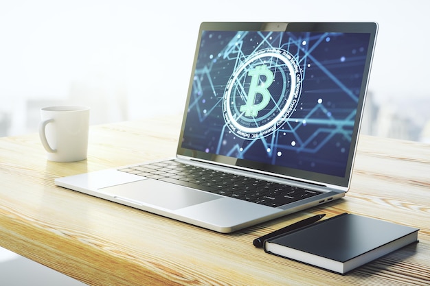 Creatief Bitcoin-concept op moderne computermonitor 3D Rendering