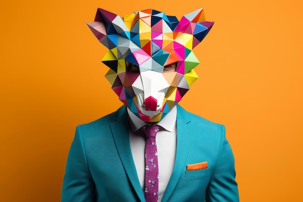 Creatief Concept Cool Man in 3D Origami Masker