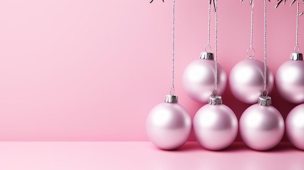 Creatief decoratiepatroon voor kerstballen met roze achtergrond Minimal flat lay concept