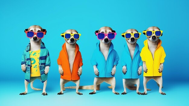 Creatief dier concept Meerkat in een groep levendige 3D