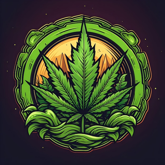 Creatief en levendig badge illustratie ontwerp voor cannabis onkruid marihuana hennep blad