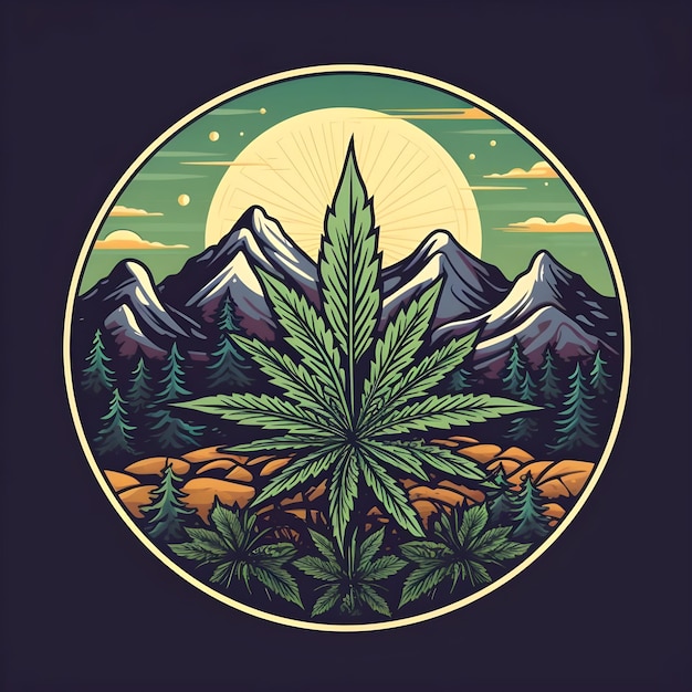 Creatief en levendig badge illustratie ontwerp voor cannabis onkruid marihuana hennep blad