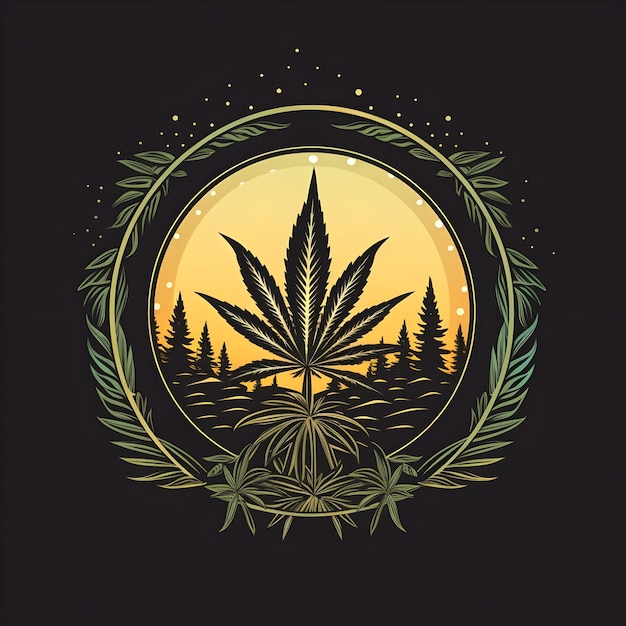 Creatief en levendig badge illustratie ontwerp voor cannabis onkruid marihuana hennep blad