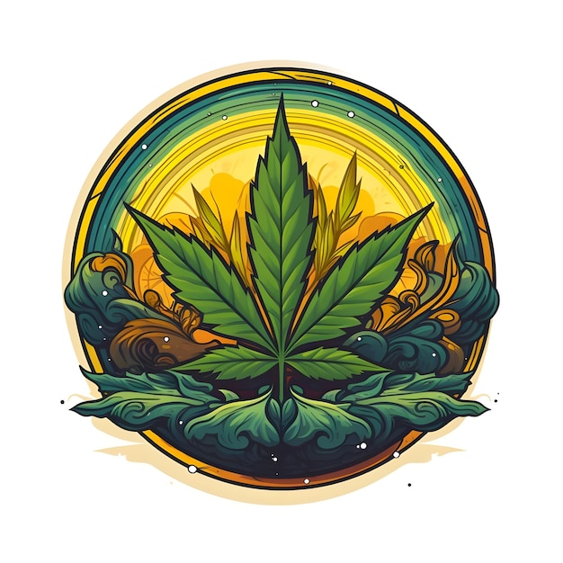 Creatief en levendig badge illustratie ontwerp voor cannabis onkruid marihuana hennep blad