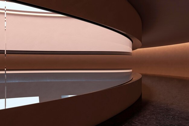 Creatief futuristisch donker rond cilindrisch interieur met structuurcurve 3D-rendering