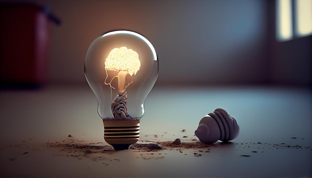 Creatief idee met Brain en Light Bulb Illustratie Generatieve AI