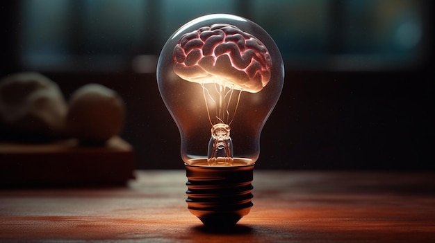 Creatief idee met Brain en Light Bulb Illustratie Generatieve AI