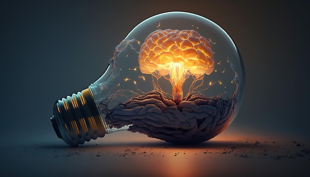 Foto creatief idee met brain en light bulb illustratie generatieve ai