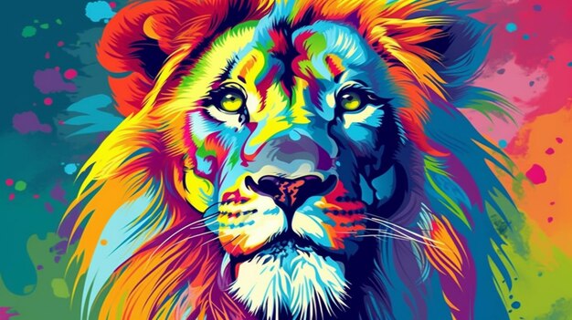 Creatief kleurrijk leeuwenkoninghoofd in pop-artstijl met Generative Ai