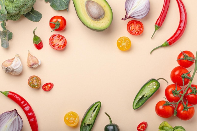 Creatief koken gezonde natuurvoeding concept achtergrond gemaakt van kleurrijke groenten en fruit
