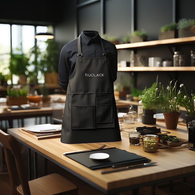 Creatief mockup van een chef-kok schort in een hedendaagse boerderij tot tafel Resta uniform collectie ontwerp