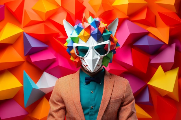 Creatief reclame concept Cool man in origami masker