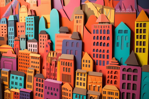 Foto creatief stadslandschap gemaakt van uitgeknipt papier