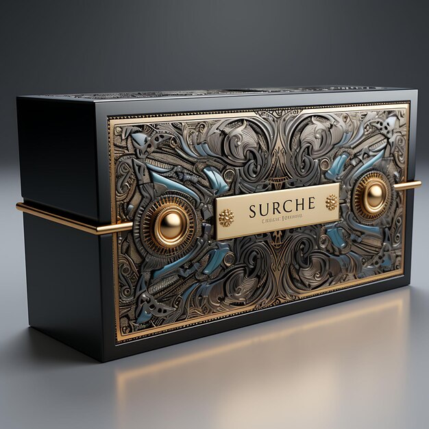 Foto creatief van stylish box packaging capture the allure en sophi elegant box collection design
