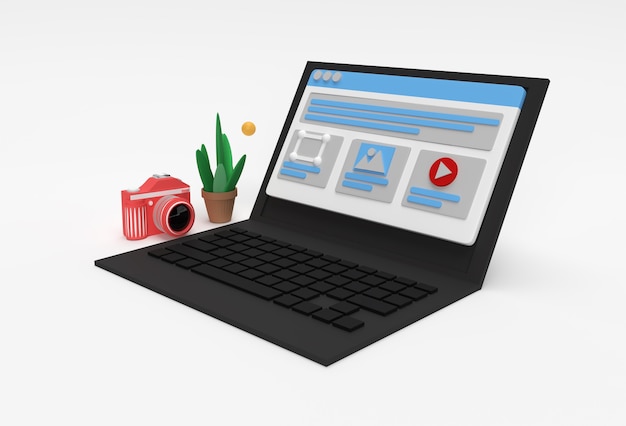 Creatieve 3d render mobiele mockup met laptop