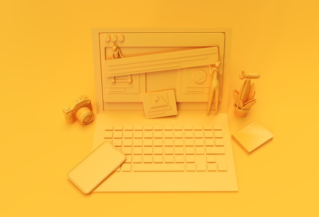 Creatieve 3D Render Mobile Mockup met Laptop webontwikkeling banner,