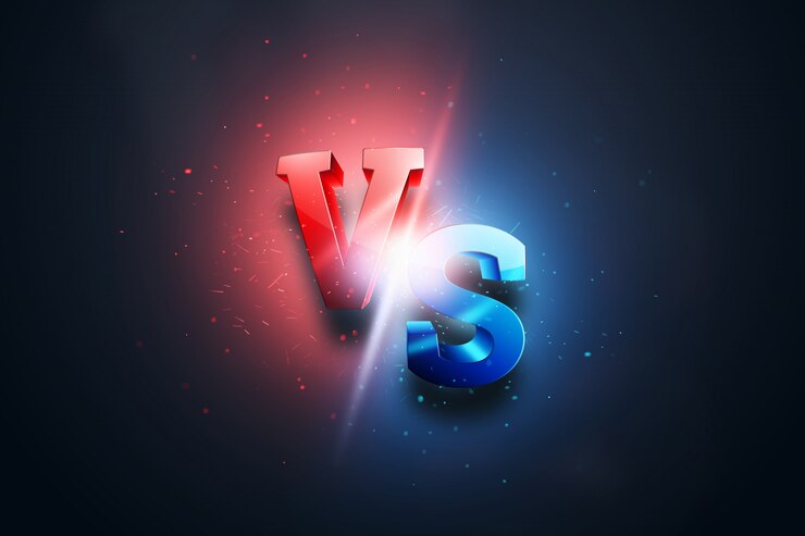 Foto creatieve achtergrond, rood-blauw versus logo, letters voor sport en worstelen