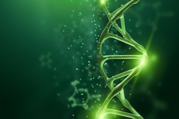 Creatieve, biologische achtergrond, DNA-structuur, DNA-molecule op een groene achtergrond